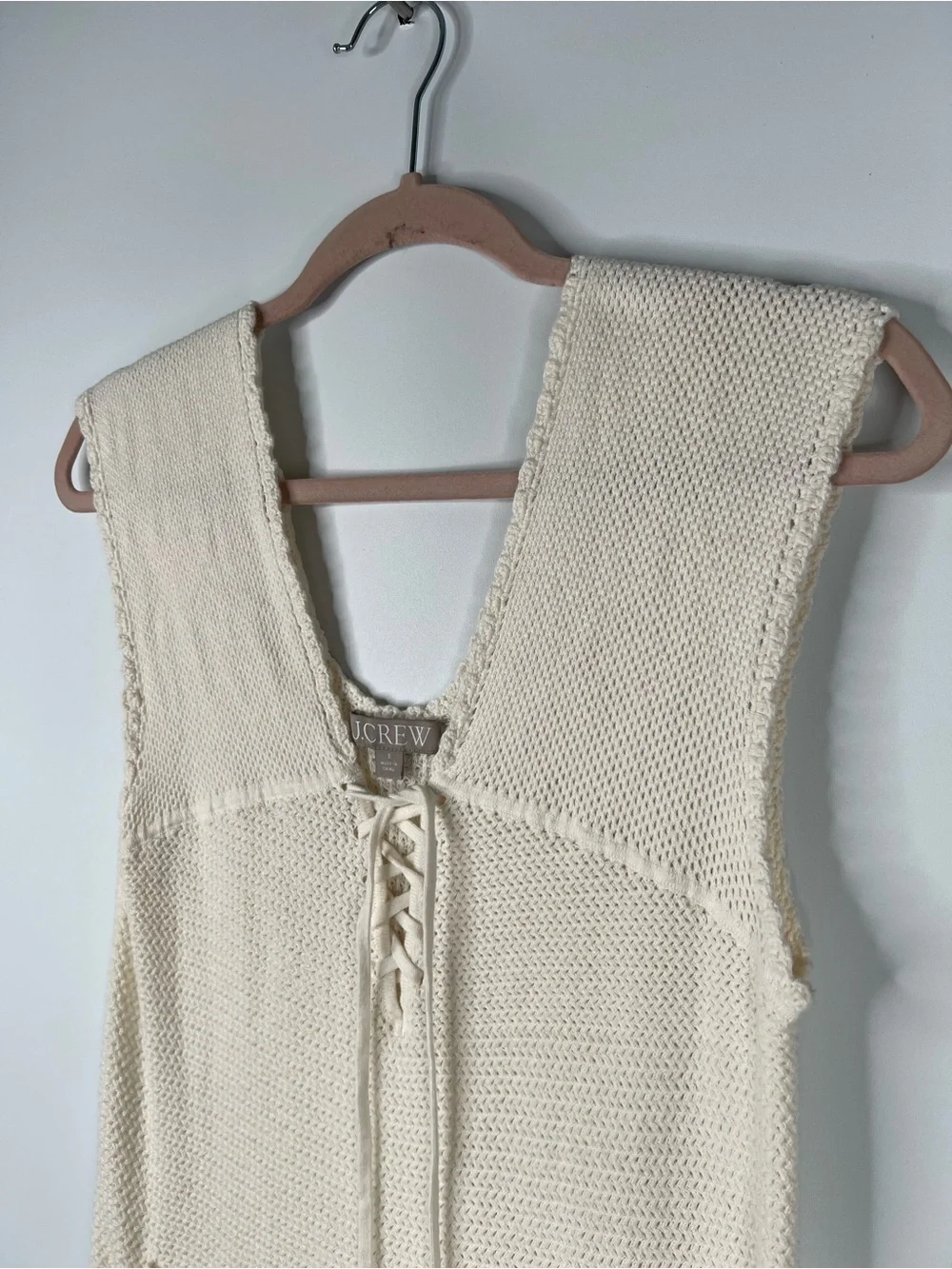 J. Crew Pointelle Lace Up Sweater Dress Cream Cover Up Knit Coastal Cotton Small